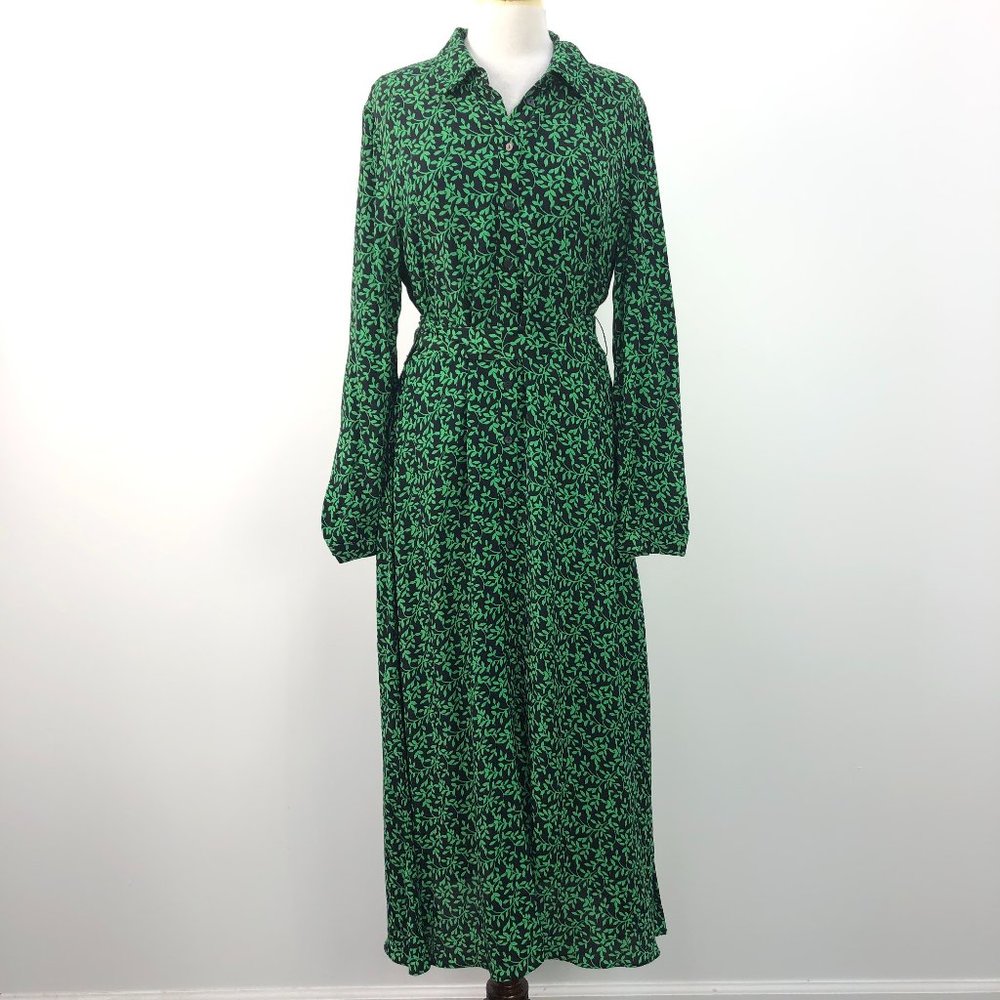 NWT Zara Green Black Leaf Long Sleeve Maxi Dress